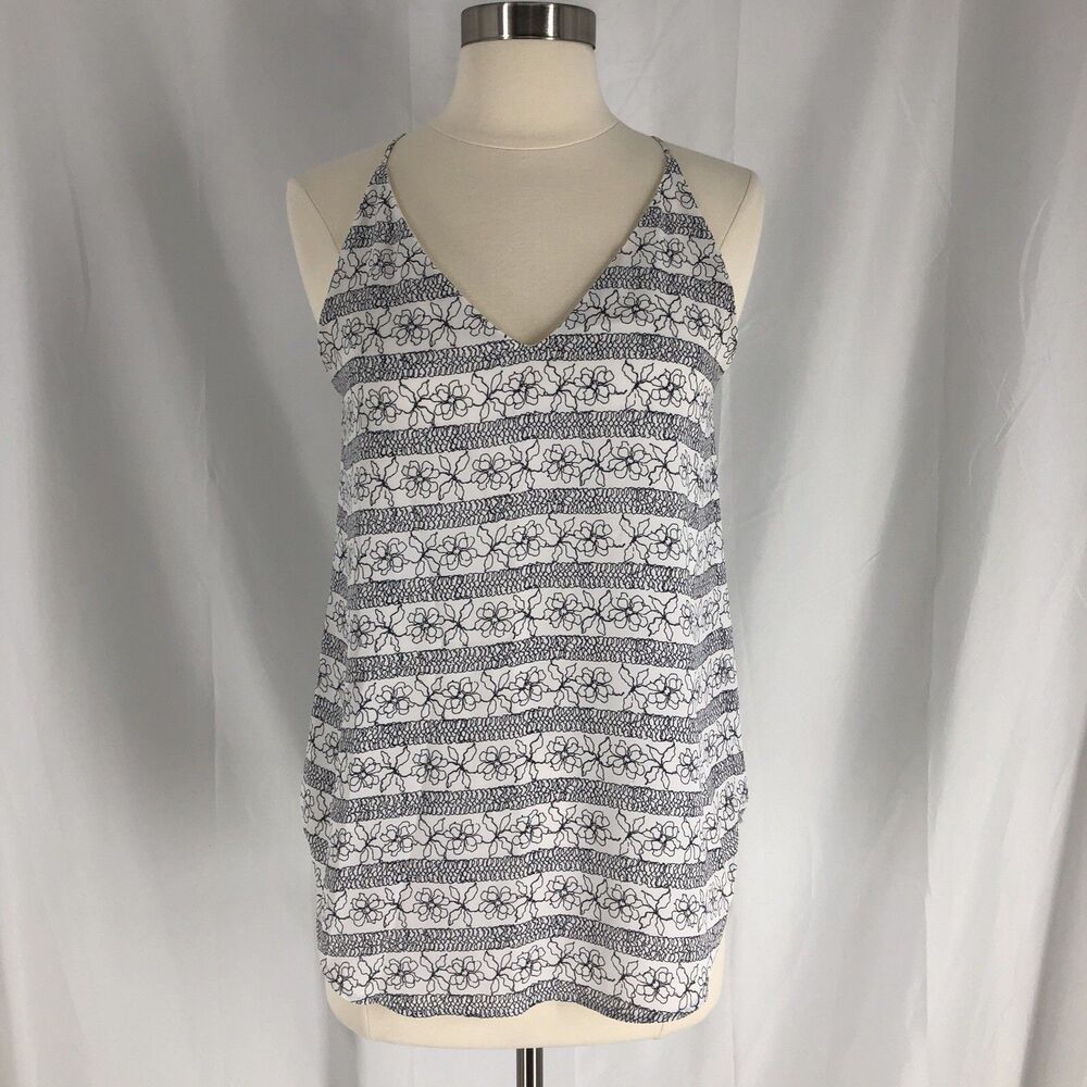 Loft Camisole Women Size XS White Floral V-Neck Tank